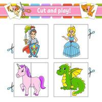 Cut and play. Flash cards. Color puzzle. Education developing worksheet. Activity page. Game for children. cartoon style. Funny character. Vector illustration.