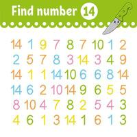 Find number. Education developing worksheet. Activity page with pictures. Game for children. Funny character. cartoon style. Vector illustration.