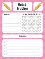 Habit tracker for kids. Sheet template for printing. With cute character. Vector illustration.