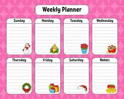 Weekly planner. Bright colorful blank printable template. Vector illustration.