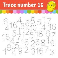 Trace number . Handwriting practice. Learning numbers for kids. Education developing worksheet. Activity page. Game for toddlers and preschoolers. Vector illustration.