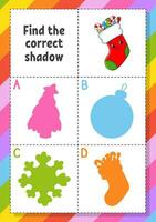 Find the correct shadow. Education developing worksheet for kids. Puzzle game. Activity page. cartoon character. Vector illustration.