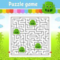 Square maze. Game for kids. Puzzle for children. Labyrinth conundrum. Find the right path. Cartoon character. Vector illustration.