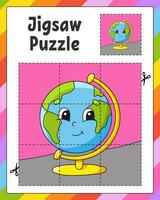 Jigsaw Puzzle. Cut and play. Square puzzle. Logic game for kids. Activity page. Cutting practice for preschool. cartoon character. Vector illustration.