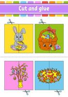 Cut and play. Paper game with glue. Flash cards. Education worksheet. Activity page. Funny character. cartoon style. Vector illustration.