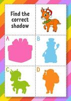 Find the correct shadow. Education developing worksheet for kids. Puzzle game. Activity page. cartoon character. Vector illustration.