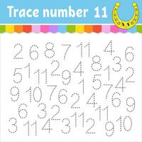 Trace number . Handwriting practice. Learning numbers for kids. Education developing worksheet. Activity page. Game for toddlers and preschoolers. Vector illustration.