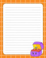 Lined sheet template. Handwriting paper. For diary, checklist, planner, wish list. Vector illustration.