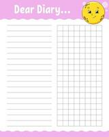 Lined sheet template. Handwriting paper. For diary, planner, checklist, wish list. With cute character. Vector illustration.