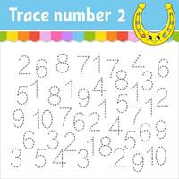 Trace number . Handwriting practice. Learning numbers for kids. Education developing worksheet. Activity page. Game for toddlers and preschoolers. Vector illustration.