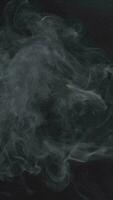 Slow motion vertical video of white smoke, fog, mist, vapor on a black background.