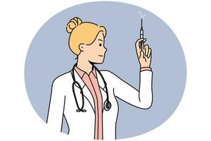 Female nurse with syringe in hands vector