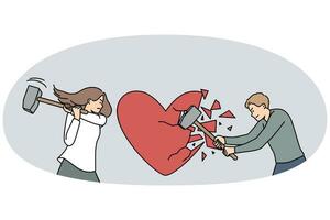 Furious couple crash heart with hammers vector