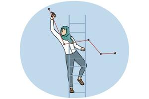 Female Arabic employee in hijab drawing graph vector