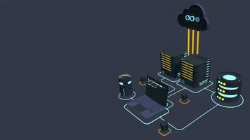 moln teknologi datoranvändning animation. modern moln teknologi. data Centrum isometrisk begrepp. webb värd begrepp video