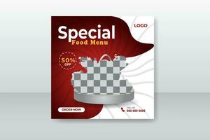 Special food menu social media promotion and post design template with abstract shape, fried chicken delight menu for restaurant with gradient color vector