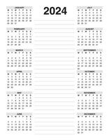 Calendar 2024 include with notes vector