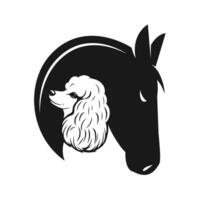 Horse head and Poodle dog design on white background. Animals. Pet. Easy editable layered vector illustration.