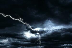 Lightning strike against the background of a cloudy sky. photo