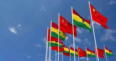 Ghana and China Flags Waving Together in the Sky, Seamless Loop in Wind, Space on Left Side for Design or Information, 3D Rendering video