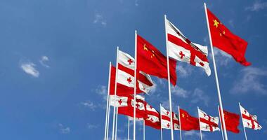 Georgia and China Flags Waving Together in the Sky, Seamless Loop in Wind, Space on Left Side for Design or Information, 3D Rendering video