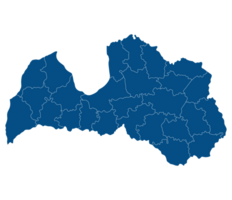 Latvia map. Map of Latvia in administrative regions in blue color png