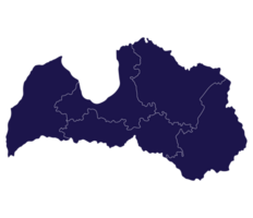 Latvia map. Map of Latvia divided into five main regions in blue color png
