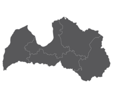 Latvia map. Map of Latvia divided into five main regions in grey color png