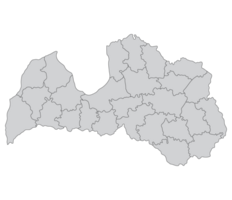 Latvia map. Map of Latvia in administrative regions in grey color png