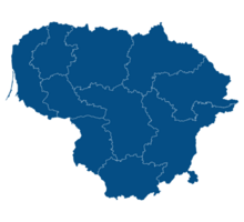 Lithuania map. Map of Lithuania in administrative regions in blue color png