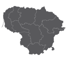 Lithuania map. Map of Lithuania in administrative regions in grey color png