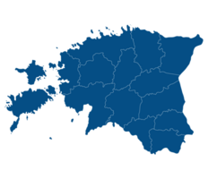 Estonia map. Map of Estonia in administrative regions in blue color png