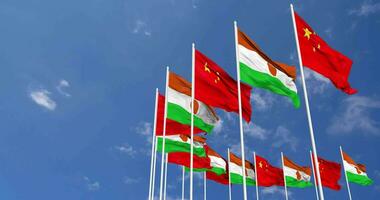 Niger and China Flags Waving Together in the Sky, Seamless Loop in Wind, Space on Left Side for Design or Information, 3D Rendering video