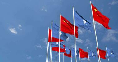 Somalia and China Flags Waving Together in the Sky, Seamless Loop in Wind, Space on Left Side for Design or Information, 3D Rendering video