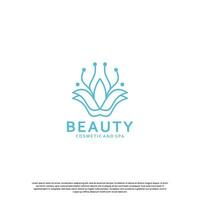 abstract and feminine flower lotus logo design with line art style vector