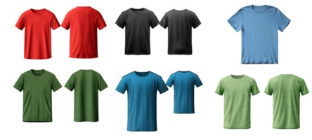 AI generated Collection set of Multi-colored t-shirt on transparent background. png