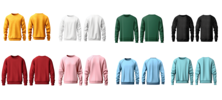 AI generated Collection set of Multi-colored long-sleeved sweater on transparent background. png