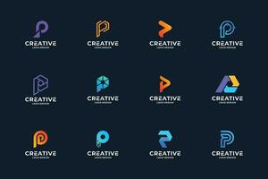 Set of creative letter P logo design template. Modern gradient color logotype. vector