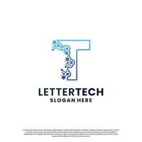 creative letter T tech, science, lab, data computing logo design for your business identity vector