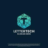 modern letter T logo design with gradient color for technology and science business company. vector