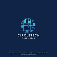 world technology logo design. abstract logo for technology. circle and circuit connection concept vector