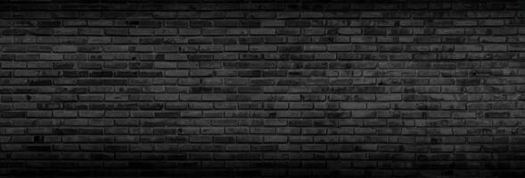 Panorama Black brick walls that are not plastered background and texture. The texture of the brick is black. Background of empty brick basement wall. photo