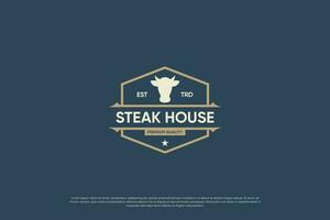 Vintage steak house logo set, barbecue grill badges, labels. Retro typography style. vector