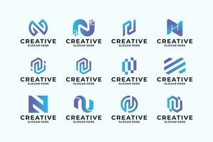 Set of Letter N logo design combine with creative shape. vector