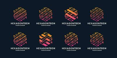 bundle abstract technology logo design hexagon, vector