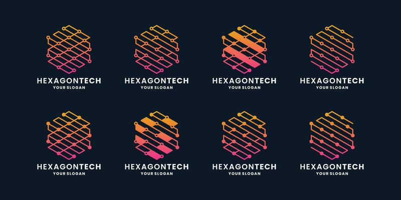 bundle abstract technology logo design hexagon,