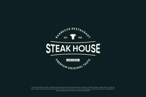 Steak house, barbecue and grill logo design. Retro label for restaurant. vector