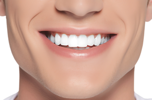 ai gerado fechar-se do Senior mulher perfeito branco dentes com uma sombra guia a alvejante cor isolado em transparente fundo. png