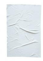 Blank white crumpled and creased paper poster texture isolated on white background photo