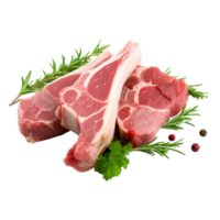 AI generated Lamb chops raw on a transparent background. png